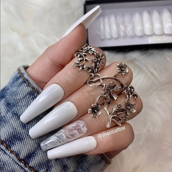 Marble White Custom Press On Nails | High Quality Nails | Handmade - Picture 1 of 11